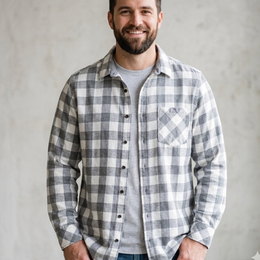 WindRiver Heritage Oversized Buffalo Plaid Flannel Shirt Grey/White Unisex Sz L - Picture 2 of 8
